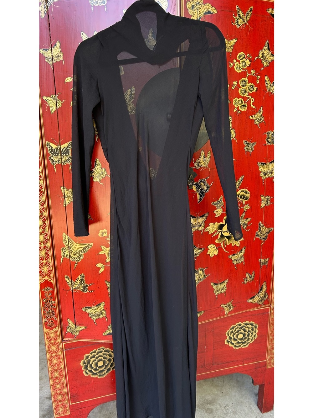 Zara Black Sheer Backless Long Sleeve Maxi Dress
